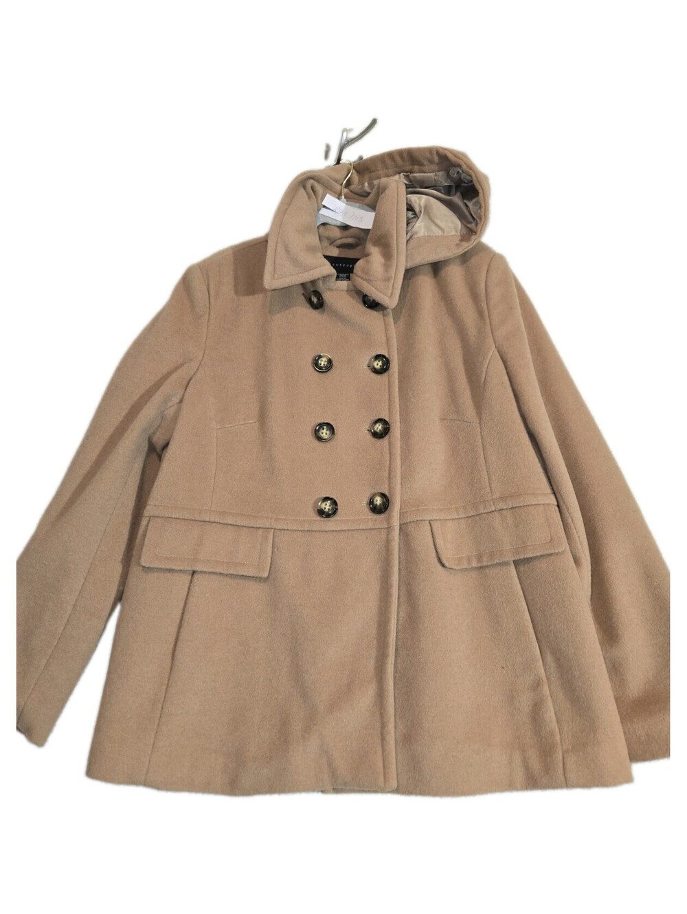 Wool Blend Peacoat Apostrophe Sz XL Hooded Camel Y2k